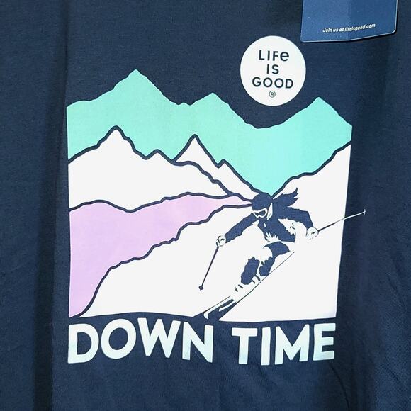 Life is Good Long Sleeve Tee Womens Skiing Sz XL Navy Blue Down Time Winter NEW - Picture 2 of 11